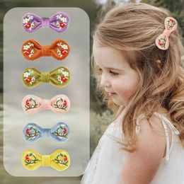 6Pcs/Set Baby Hairclip Velvet Hairpins Children Girls Embroidery Hair Accessories Toddler Vintage Barrette Korean Style Headwear