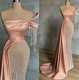 2022 Plus Size Arabic Aso Ebi Luxurious Sparkly Mermaid Prom Dresses Beaded Crystals Evening Formal Party Second Reception Birthday Engagement Gowns Dress ZJ528