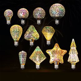 3D Colourful LED Edison Light Bulb E27 85-265V Vintage Fireworks Decoration ST64 G95 A60 Christmas LED Lamp Lighting