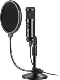 USB Microphone, USB Microphone Kit 192KHz/24Bit USB Condenser Podcast Streaming Microphone with Table Mic Stand, Pop Philtre