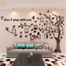 Warm 3D Quality Acrylic Wall Stickers Photo Frame For Home Decor DIY Creative Bird Tree Background Wallpapers Sticker 201211