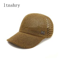 Summer Women Solid Colour Summer Hats Breathable Letter M Hollow Out Baseball Caps Casual outdoor Sports cap Casequette Mujer Y200602