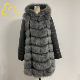 FANPUGUIZHEN Winter Thick Warm Faux Fur Coat Placket: zipper Women Plus Size Removable Long Sleeve And Hooded Faux Fur Jacket 201212