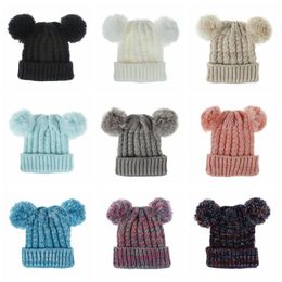 Pom Pom Woollen Ball Hats Baby Girls Crochet Beanies Winter Warm Knitted Caps Casual Headgear Outdoor Cute Toddler Kids Skull Hats LSK1334-1