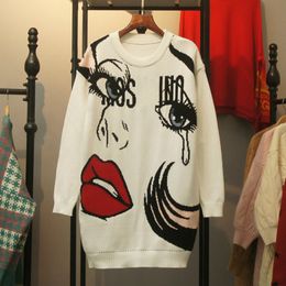 Elegant Sweater Women Casual Fashion Loose Women Sweaters and Pullovers Sexy Beauty Printed Mid-long Jumper Sueter Mujer 201031