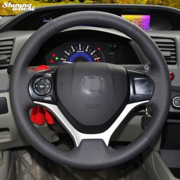 Hand-stitched Black Leather Steering Wheel Cover for Honda Civic 2012 -2014 car accessories