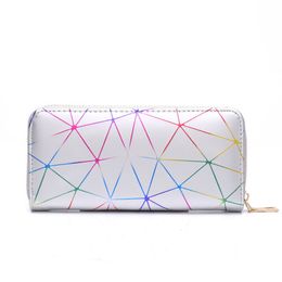 Laser Geometry New Personality PU wallet Leather Zipper Large Capacity Long Women's Hand Wallet Coin Purse Mobile Phone Bag