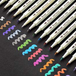 15 colors/ lot Metallic Marker Pen DIY Scrapbooking Crafts Soft Brush Pen Art Marker Pen For Stationery School Supplies Y200709