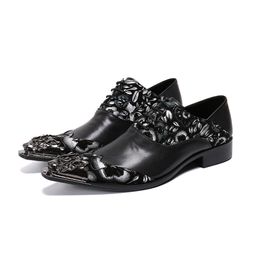 Black Genuine Leather Dress Shoes Men Formal Business Men's Shoes Pointed Metal Toe Business/Party zapatos de hombre