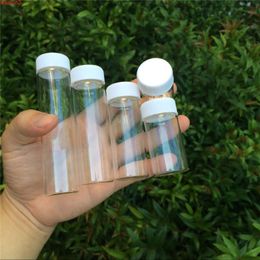 Glass Bottles Plastic Cap White Screw Transparent Vials 15ml 25ml 40ml 50ml 60ml Jars 50pcshigh qualtity