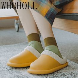 WHOHOLL Autumn And Winter Home Slippers Man Women Waterproof Platform Cotton Slippers Thick Bottom Non-slip Indoor Warm Soft X1020