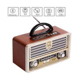 Digital FM radio, multi-function MP3 player, wooden radio handle portable retro bluetooth speaker support TF card / USB input 201222