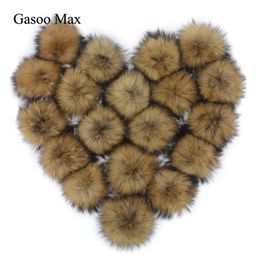 20pcs/ lot DIY 15cm Real Raccoon Fur Pompoms Fur balls for knitted beanies keychain and scarves shoes Real fur pom pom Wholesale Y201024