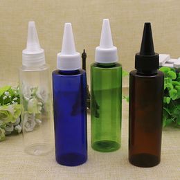 50pcs 100ml blue brown Plastic Bottles With Pointed Mouth Caps 3.5oz Liquid Empty Jam Containers Lid , Shower Gel Trip