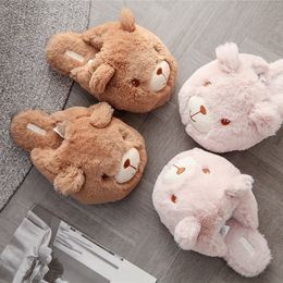 Cartoon Bear Winter Women Slippers Cute Animal Home Warm Shoes Girls Fashion Plush Bedroom Slides Soft Sole Non-slip Flip Flops X1020