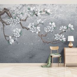 Custom Self-Adhesive Wallpaper 3D Hand Painted Magnolia Flower Photo Wall Murals Living Room TV Sofa Home Decor 3D Wall Stickers