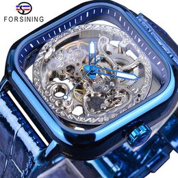 New Foreign Trade Cross-Border Full-Automatic Hollow Mechanical Watch Mens Leather Belt Watch Wristwatches
