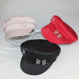 Simple Rhinestone RB Hat Women Men Street Fashion Style Newsboy Hats Black Berets Flat Top Caps Men Drop Ship Cap 201019
