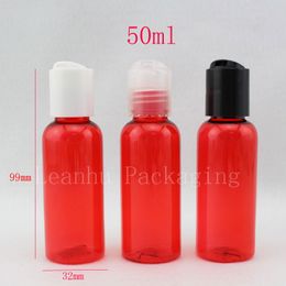 50pc/lot 50ml red bottle with disc top cap,for liquid and lotion cream,cosmetic bottle,cosmetic shampoo,PET Cream bottle,