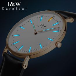 CARNIVAL Watches Men Women Couple Lover's Fashion Tritium Self Luminous Ultra Thin Quartz Wrist Watch Clock Reloj Hombre Mujer T200409