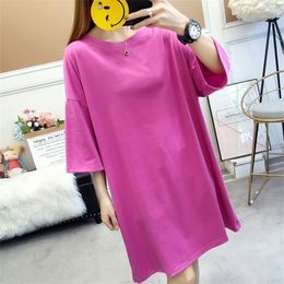 Women's Large Size Short-sleeved Long T-shirt Lower Body Missing T-shirt Cotton Loose Thin Fashion Section Tees Female WA375 201029