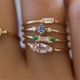 Ring Sets Classic Jewellery 4 Pcs 18k gold plated White Blue CZ Engagement Rings For Women
