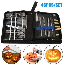 46pcs Culinary Carving Tool Set Fruit Vegetable Food Garnishing Cutting Slicing Garnish Tools Kit DTT88 201123