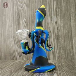 Portable Octopus Silicone weeding Bongs Recycler Dab Silicone Water Pipes With Bowl 12 Colors Dry Herb Smoking Accessories FDA Silicone
