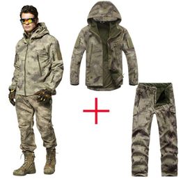 Tactical Softshell Camouflage TAD Jacket Set Men Outdoor Waterproof Warm Fleece Coat Windbreaker Hiking Camping Hunting Jacket 201114