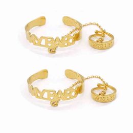 custom gold baby bracelet UK - Bomei Lovelry Custom 18K Dubai Gold Plated My Bangle Bracelet With Ring For Baby Girl Jewelry