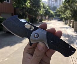 High End Flipper Folding Blade Knife DC53 Stone Wash Tanto Blade Carbon Fibre +Stainless Steel Handle Ball Bearing Fast Open EDC Pocket Kniv