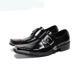 Western Fashion Men's Shoes Metal Cap Toe Black Genuine Leather Dress Shoes Men Buckle Formal Business Leather Oxfords