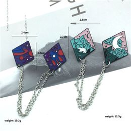 European-American style fashionable cute cartoon creative magic cards with iron chains alloy enamel pin badge brooch