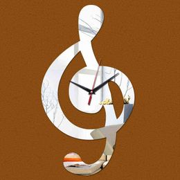 3D creative musical note wall clock new modern design sticker mirror silent home clock decorative living room klok H1230