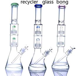 Three Colours Double Stereo Matrix Birdcage Bongs beaker thick base design bubblers oil rigs water pipe dab rig hookahs with 14mm female joint