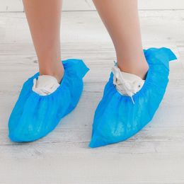 100pcs/bag Non-woven Fabric Disposable Shoes Covers with Elastic Band Breathable Dust-proof Thickened Anti-slip Anti-static Shoe Covers