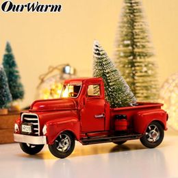 OurWarm Red Metal Vehicle Antique Car Vintage Classic Truck For Home Miniature Christmas Party Table Decoration New Year Gift C0125