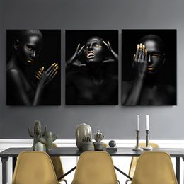 Preto Africano Scandinavian Nu Mulheres Impressão sobre Lona Pintura A óleo Sexy Garota Cartaz Poster de parede de parede para sala de estar Decoração Y200102