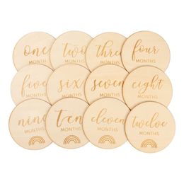 12 Pcs Baby Milestone Cards Wooden Commemorate Baby Birth Monthly Recording Disc LJ201105