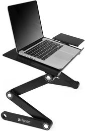 Portable Adjustable Aluminum Laptop Desk/Stand/Table Vented w/CPU Fans Mouse Pad Side Mount-Notebook-MacBook-Light Weight Ergonomic TV -Black