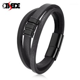 Charm Bracelets Punk Bracelet Black Leather Multi-layer Men 316L Stainless Steel Magnetic Clasp Bangle Fashion Male Jewellery Gifts1