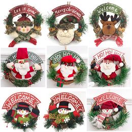 Wooden Christmas Wreath Santa Claus Vine Circle Door Christmas Decorations Snowman Elk Doll Wreath Door Hanger XD24091
