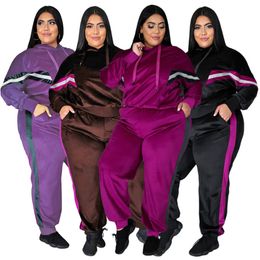 Plus size 3XL 4XL women bigger size fleece tracksuits fall winter sweatsuits pullover hoodies+pants two piece set casual jogger suit 4189