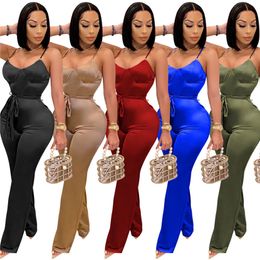 Women sexy night club wear solid Colour sleeveless Jumpsuits summer tank top overalls sexy skinny bodysuits Plus size 2XL black leggings 4272