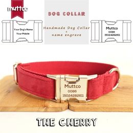 MUTTCO retailing special self-design Personalised pet collar THE CHERRY engraved nameplate canvas dog collar 5 sizes LJ201112