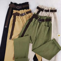 Trousers Korean Belt Casual Joggers Sweatpants High Waist Harajuku Streetwear Cargo Pants Women Loose Female 201031
