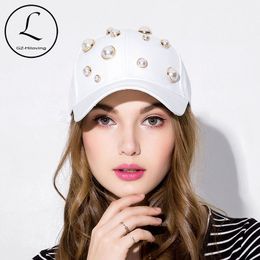 GZHILOVINGL Fashion Girl Pearl Cotton Baseball Cap Adjustable Spring Sprots Snapback Hats Hip Hop Cap Women Summer Sun Hat Y200714