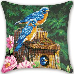 5D Spring Bird's House Partial Round Drill Diamond Painting Cushion Cover Pillow Case DIY Art Mosaic Cross Stitch Gift Decor 201112