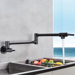 Chrome Nickel Black Brass Pot Filler Tap Wall Mounted Kitchen Faucet Single Cold Single Hole Tap Rotate Folding Spout