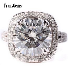 TransGems 5 Carat Lab Grown Diamond Wedding Engagement Ring with Lab Diamond Accents Solid 14K White Gold for Women Y200620